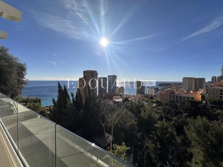 Superbe quatre pièces soigneusement rénové avec vastes terrasses, jardin, vue mer panoramique et parking